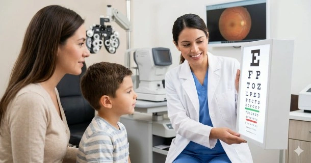 A welcoming clinical scene of a senior patient undergoing an eye checkup to protect vision clarity and overall health.